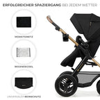Kinderkraft MOOV2 AIR Kinderwagen 3 in 1 Kinderwagenset bis 22 kg mit Kindersitz I-SIZE 40-75 cm, Buggy Funktion, Liegeposition verstellbar, Große ausziehbare Verdeck, Aufblasbare Räder, Schwarz
