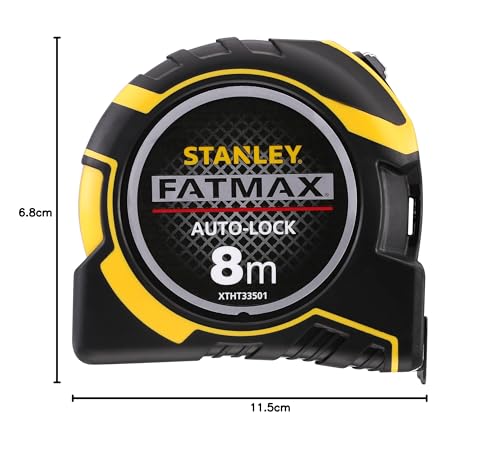 STANLEY FatMax Maßband Bandmaß PRO Autolock (Maßband 8 m Länge, 32 mm Klingenbreite, austauschbare Haken, Mylar Schutzschicht, mit Feststeller & Rücklauf, inkl. Gürtel-Clip) - XTHT0-33501