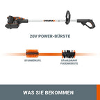 WORX WG441E.9 Akku-Multi-Bürste 20V -multifunktionale Oberflächenbürste für Stein-& Holfzflächenreinigung & Unkrautentfernung -integrierter Wasseranschluss -PowerShare kompatibel-ohne Akku & Ladegerät