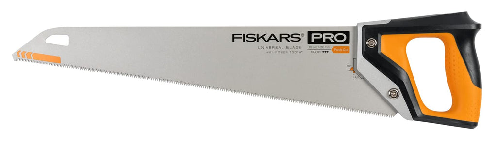 Fiskars Pro Handsäge für Holz, Laminat und PVC, Sägeblattlänge: 50 cm, 9 TPI, Schwarz/Orange, PowerTooth, 1062919