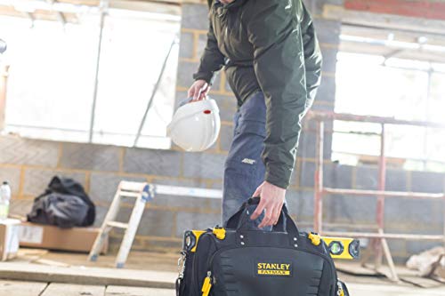 STANLEY FatMax Werkzeugtasche/Tragetasche für Werkzeug mit Fächern Quick Access (mit 4 Fächern, aus 600 x 600 Denier Nylon, mit Kunststoffboden & gepolstertem Schultergurt) FMST1-80147
