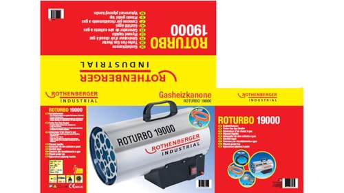 Rothenberger Industrial Gas Heiz Kanone/Gebläse RoTurbo 19000 inkl. Piezo-Zündung | Schlauch 1 m und Regler 300mbar | 18,2 kW | Thermosicherung | wettergeschützter Außenbereich | 1500000051