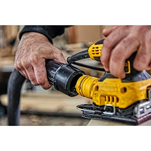 DEWALT Vibratiosnschleifer/Schwingschleifer (230 Watt, Schwingkreis-ø 1.6 mm, Schleifplatte 108 x 115 mm, Klettfix, AirLock kompatibel, inkl. Staubfangsack & Absaugadapter) DWE6411-QS