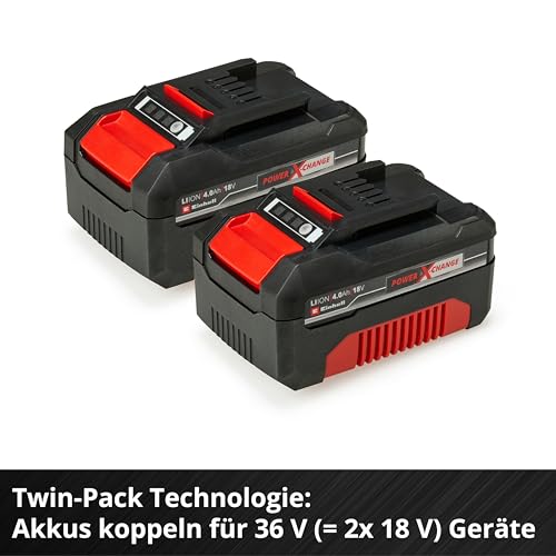Einhell 4512112 Original Starter Kit 2X 4,0 Ah Akkus und Twincharger Power X-Change (Li-Ion, 18 V, 75 min Ladezeit, passend für alle Geräte), 2.21 x 1.85 x 0.77 cm