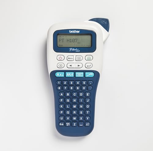 Brother PT-H107B tragbarer Etikettierer für Zuhause und Büro, bis zu 12 mm, Druckgeschwindigkeit bis zu 20 mm/Sek., Blau und Weiß.
