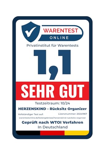 HerzensKind Auto Organizer - die praktische Faltbox für den Rücksitz oder Kofferraum. Rücksitz Organizer zum Verstauen von Windeln Spielzeug etc. neben dem Kindersitz