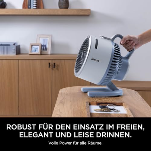 Shark FlexBreeze HydroGo Starker Ventilator mit Sprühnebel, Kühlung für drinnen & draußen, leise & langlebig, kabelgebunden & kabellos, kompakt & leicht,5 Geschwindigkeiten, Gletscher FA050EUBL