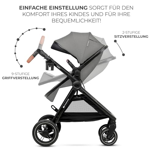 Kinderkraft ESME Kinderwagen 3 in 1 komplettset bis 26 kg, Kombikinderwagen reisesysteme mit Babyschale I-size 40-75 cm, Zusammenklappen, Liegeposition, Grau