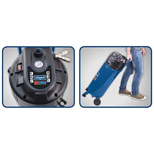 Scheppach Kompressor HC51V (1500W, 50 L, 10 bar, Ansaugleistung 220 l/min, Druckminderer, ölfrei, stehende platzsparende Bauweise) - inkl. 13 tlg. Druckluft-Werkzeug-Set + 8m Spiralschlauch