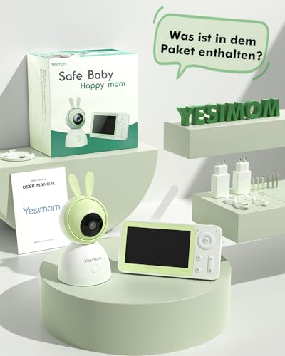 YESIMOM Babyphone mit Kamera 1080P HD PTZ 360°, 4.3" WLAN Baby Monitor mit App, IR Nachtsicht, 4X Zoom, Video Babyfon mit Bewegungs-/Geräuscherkennung, 2-Wege-Audio, Auto-Tracking, Bereichsalarme