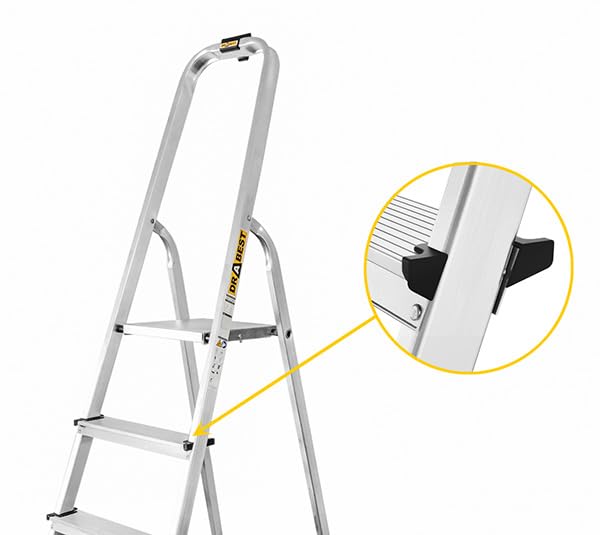 DRABEST Trittleiter klappbar Aluleiter 5 Stufen Stufenleiter Haushaltsleiter Belastbar bis 125 kg Stehleiter kostenloser Haken