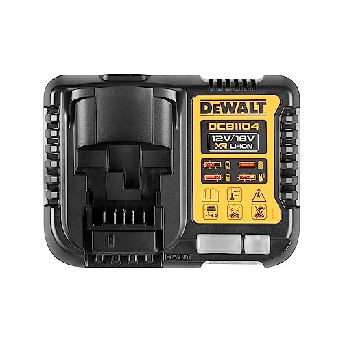 DEWALT System-Schnelladegerät DCB1104 (4 A Ladestrom, lädt XR Schiebe-Akkus von 10,8 bis 18 Volt sowie XR Flexvolt Akkus, mit LED-Anzeige, für Wandmontage geeignet)