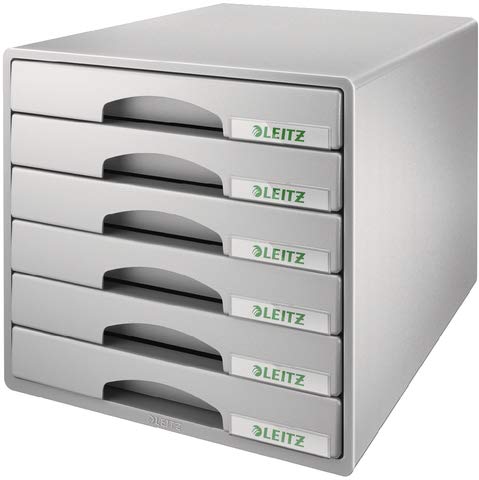Leitz Schubladenbox mit 6 Schubladen, Für die Aufbewahrung von A4 Dokumenten und Utensilien, Grau, Plus Serie, 52120085