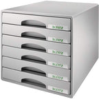 Leitz Schubladenbox mit 6 Schubladen, Für die Aufbewahrung von A4 Dokumenten und Utensilien, Grau, Plus Serie, 52120085
