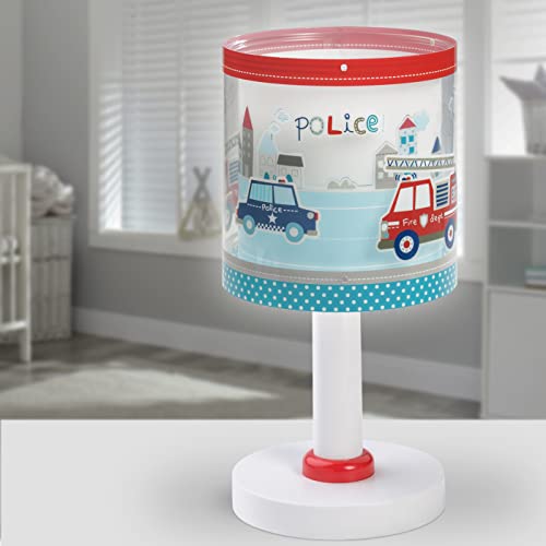 Dalber Kinder Tischlampe Nachttischlampe kinderzimmer Polizei Feuerwehrmänner Autos Police, 60611, E14, Blau