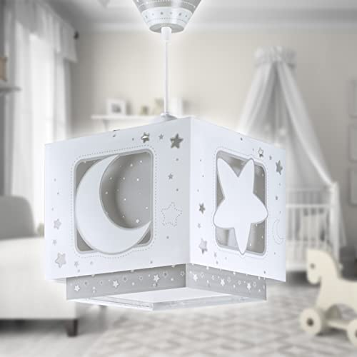 Dalber Lampe kinderzimmer, kinderlampe Pendelleuchte Hängelampe, Deckenleuchte Kinder, Deckenlampe kinderzimmer, Mond und Sterne Grau MoonLight, 63232E, E27
