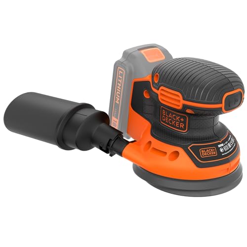 Black+Decker Akku-Exzenterschleifer / Schleifmaschine (18V, mit Staubfangbehälter, zum Schleifen/Polieren, ergonomische Multi-Positionsgriffflächen, Lieferung ohne Akku und Ladegerät), Schwarz, Orange