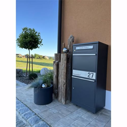 Metzler Paketbox, Briefkasten mit großem Paketfach in Anthrazit, personalisierte Paketbox für draußen, Standbriefkasten mit Paketfach, Paketkasten, Postbox mit Gravur, rostfrei und massiv - Bispo 2
