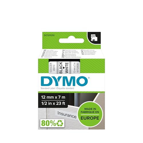 DYMO Original D1-Etikettenband | schwarz auf weiß | 12 mm x 7 m | selbstklebendes Schriftband| für LabelManager-Beschriftungsgerät