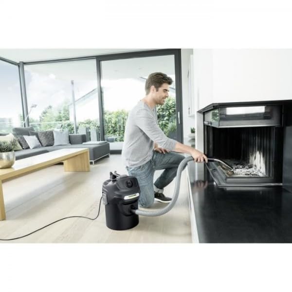 Karcher Asche- und Trockensauger AD 2, Nennleistungsaufnahme: 600 W, Metallbehälter: 14 l, Saugschlauch: 1,2 m, integrierte Filterabreinigung, Flachfaltenfilter, Metall-Grobschmutzfilter