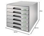 Leitz Schubladenbox mit 6 Schubladen, Für die Aufbewahrung von A4 Dokumenten und Utensilien, Grau, Plus Serie, 52120085