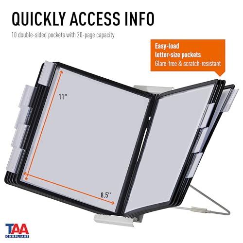 Durable Instaview20 Pocket Erweiterbares Desktop-Referenzsystem, Briefgröße, 10 doppelseitige Paneele, schwarze Ränder