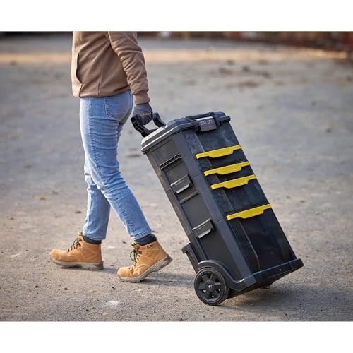 Stanley Rollende Werkstatt aus Metall-Kunststoff 1-79-206 / Werkzeugwagen leer mit 3 modularen Einheiten / Vielseitige Werkzeugbox für Kleinteile und große Werkzeuge