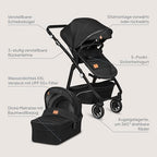 LIONELO BIANKA Kinderwagen 3 in 1 bis 22 kg Babywanne Autositz, Zusammenlegbar, Reise-System, Einstellung der Rückenlehne, Räder 360 Stoßdämpfer, Verdeck XXL
