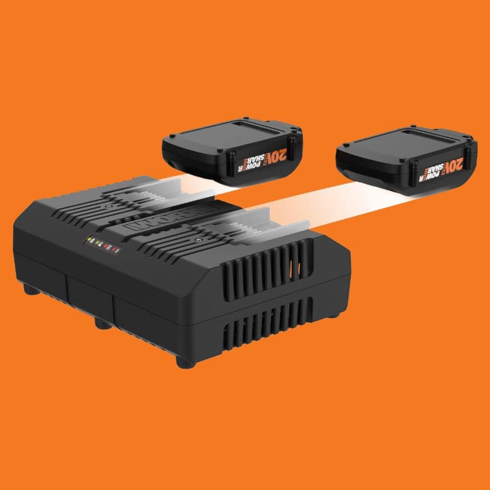 WORX WA3883 Original Dual-Ladegerät – gleichzeitige Aufladen von 2X WORX 20V Akkus – 4A Ladestrom – 2 Lademodi – für alle PowerShare