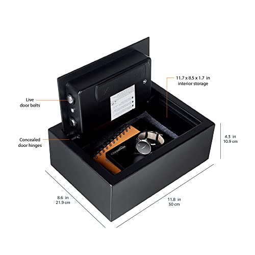 Amazon Basics Safe, klein, schlank, für Schreibtischschublade, mit programmierbarem Elektronisches Kombinationsschloss, schwarz, 30 cm B x 21.8 cm T x 11.2 cm H