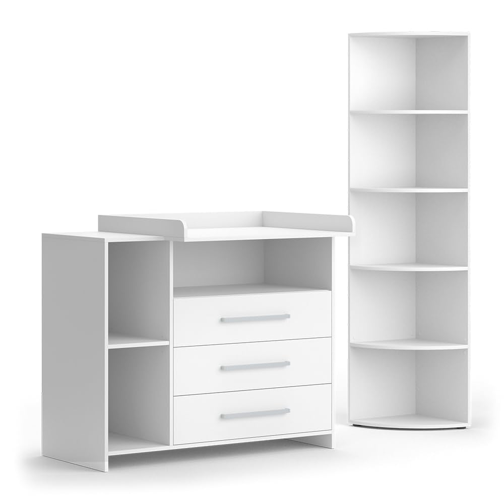 Vicco Kinderzimmer-Set Weiß Oskar 2 Teile, mit Wickelkommode und Spielzeugregal - 113x100x70 cm aus Spanplatte - Babymöbel Set für Kleinkinder, Durchdachte Möbellösung für Dein Zuhause