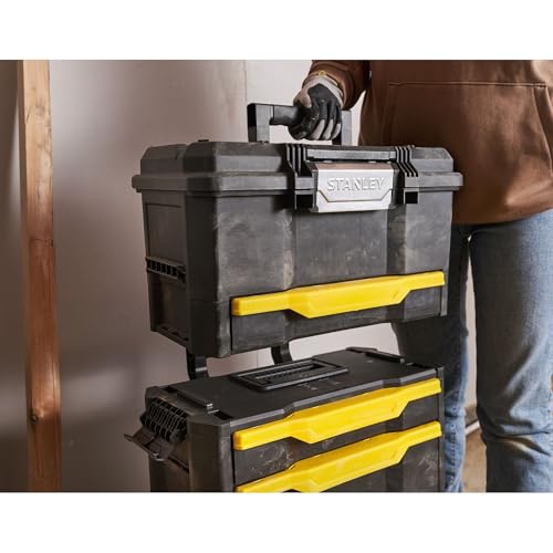 Stanley Rollende Werkstatt aus Metall-Kunststoff 1-79-206 / Werkzeugwagen leer mit 3 modularen Einheiten / Vielseitige Werkzeugbox für Kleinteile und große Werkzeuge