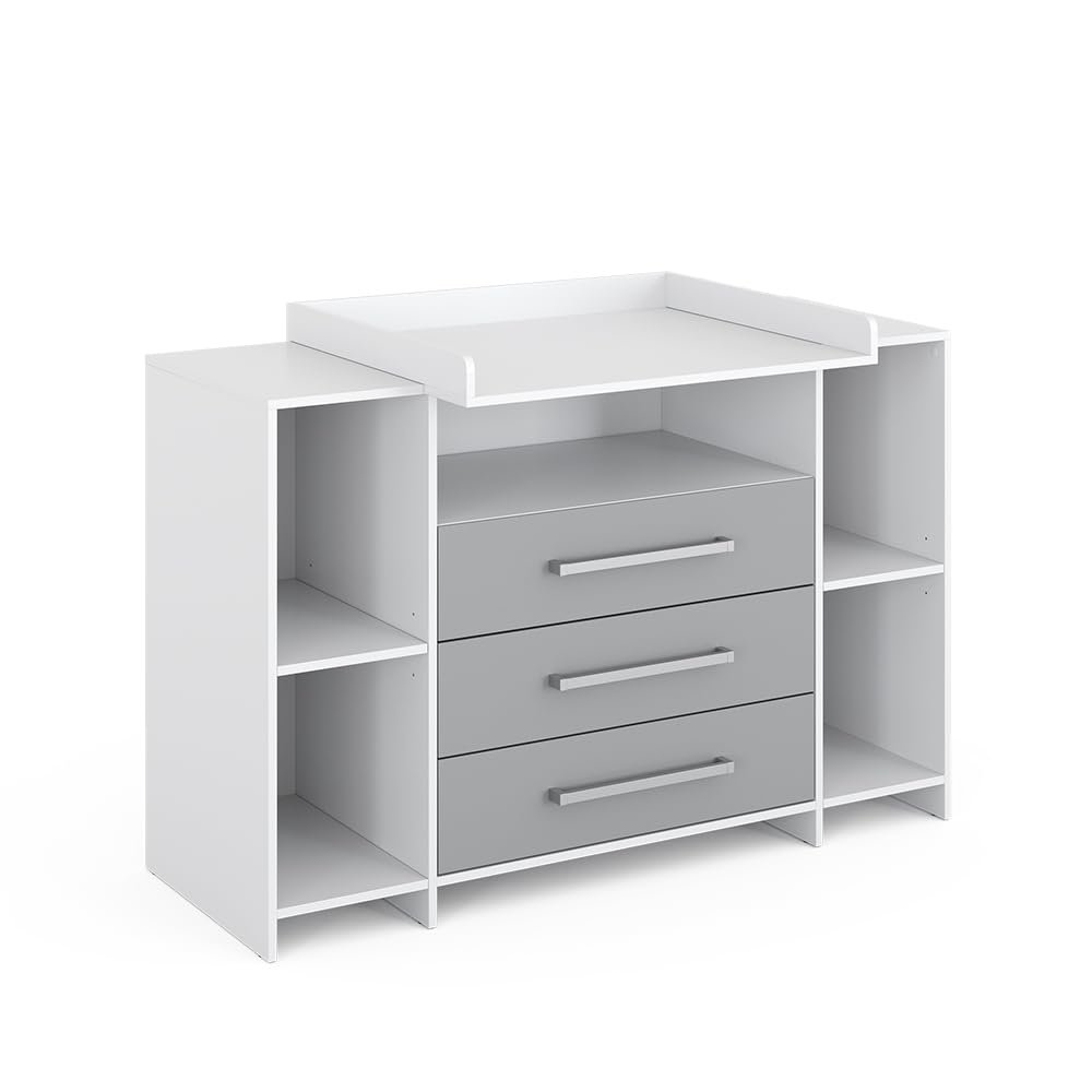Vicco Wickelkommode Oskar, Wickelaufsatz für die Kommode, Grau, 143 x 100 cm XL mit Schubladen