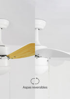 CREATE / WINDEASY/Deckenventilator Weiß umkehrbare Naturholzflügel mit Beleuchtung / 53W, Leise, Ø86cm, 3 Geschwindigkeiten, AC-Motor, Sommer-Winterbetrieb
