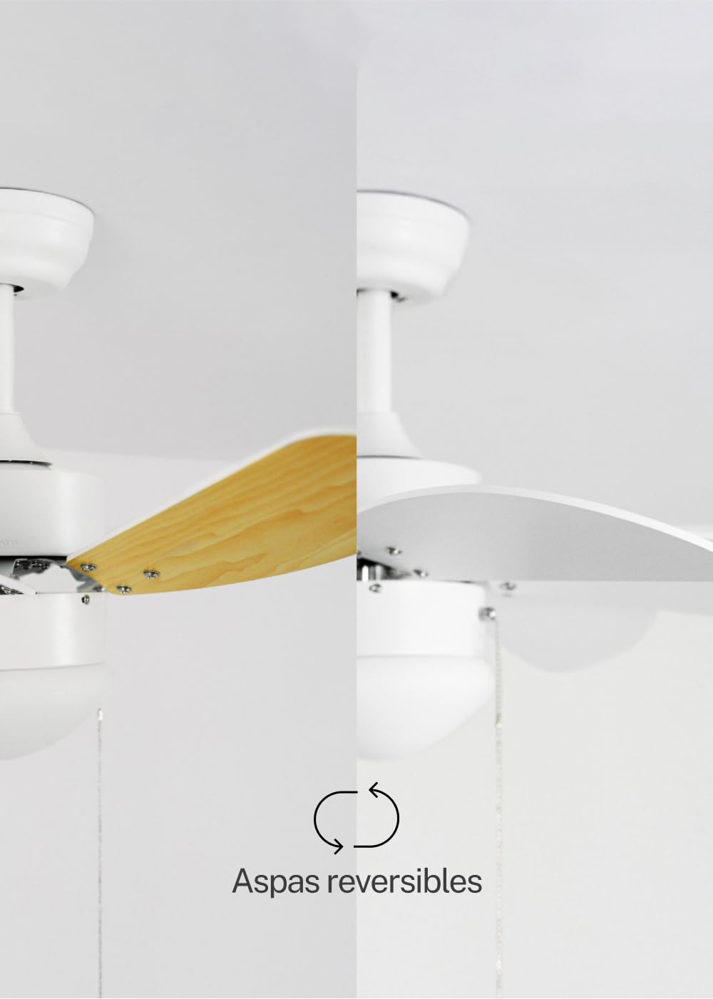 CREATE / WINDEASY/Deckenventilator Weiß umkehrbare Naturholzflügel mit Beleuchtung / 53W, Leise, Ø86cm, 3 Geschwindigkeiten, AC-Motor, Sommer-Winterbetrieb