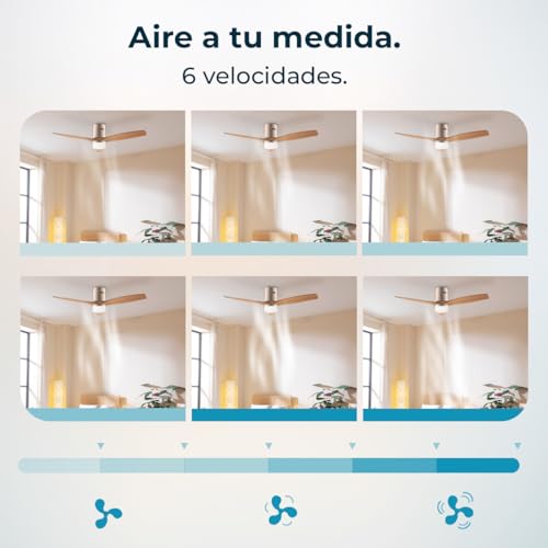 Cecotec - Deckenventilatoren mit Licht EnergySilence Aero 5600 Aqua WhiteDarkWood Connected, 132 cm, 40 W, LED 20W, 3 Flügel, 6 Geschwindigkeiten, Timer, Winter/Sommer, Wi-Fi, Weiß, Schwarz-Baun