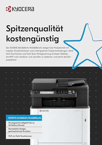 Kyocera Ecosys MA2600cwfx Farblaserdrucker Multifunktionsgerät WLAN: Drucker Scanner Kopierer, Faxgerät. Multifunktionsdrucker inkl. Mobile-Print-Funktion.