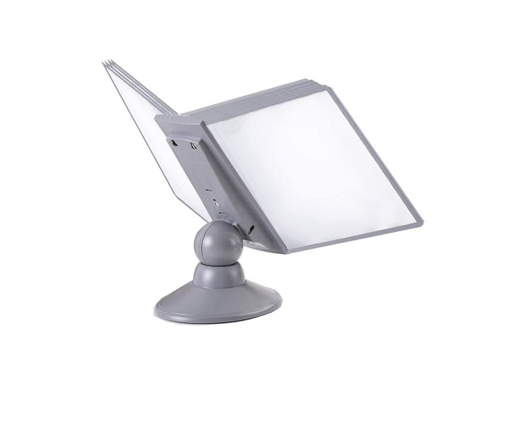 TUKA-i-AKUT Tisch-Sichttafel Aufsteller 360° Drehbar und Neigungswinkel Verstellbar, 10 Sichttafeln DIN A4 Desktop Sichttafel System, Sichttafel - Tischständer mit 10 Klapprahmen, Grau, TKD8221 Grey