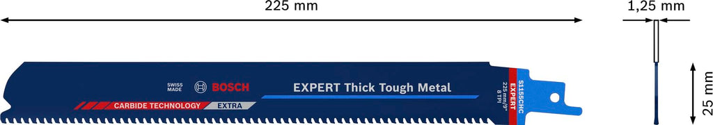 Bosch Professional 3x Expert ‘Thick Tough Metal’ S 1155 CHC Säbelsägeblatt (für Zäher Stahl, Gusseisen, Länge 225 mm, Zubehör Säbelsäge)