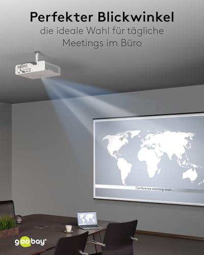 Goobay BeamerFlex Projektor-Deckenhalterung – für kleine bis mittlere Größen (bis zu 10 kg) – beweglich um 15° neigbar und 360° schwenkbar – Höhenverstellung – einfache Installation – Weiß 51896