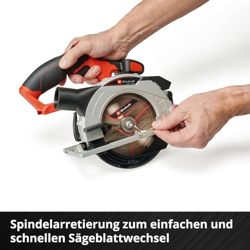 Einhell Akku-Handkreissäge TE-CS 18/150 Li-Solo Power X-Change (18 V, Li-Ion, Ø150 x Ø10 mm Sägeblatt, Schnitttiefe und Neigungswinkel werkzeuglos einstellbar, LEDs, ohne Akku und Ladegerät)