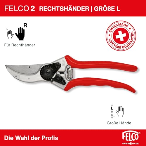 FELCO 2 professionelle Bypass-Gartenschere für Rechtshänder, 41 mm gehärtete Stahlklinge, geschmiedete Aluminiumgriffe, robustes Werkzeug für mittelgroße bis große Hände, 25 mm Schnitt, Swiss Made