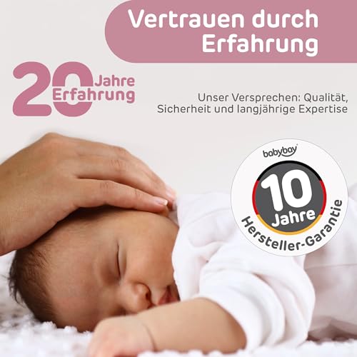 babybay Original Beistellbett aus massivem Buchenholz/kompakt & verwandelbar/Kinderbett Höhe stufenlos verstellbar/mitwachsendes Babybett (weiß lackiert) / inkl. Matratze, Gitter, Rollen