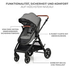 Kinderkraft ESME Kinderwagen 3 in 1 komplettset bis 26 kg, Kombikinderwagen reisesysteme mit Babyschale I-size 40-75 cm, Zusammenklappen, Liegeposition, Grau