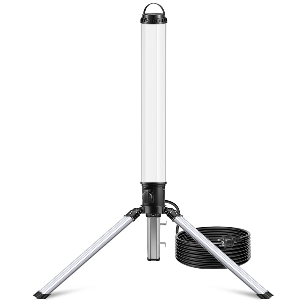150W LED Turm Baustrahler mit Stativ, 15000 Lumen 360 Grad Strahler LED Arbeitsleuchte mit 2m Kabel, 4000K Warmweiß，Vormontage für Heimwerken, Werkstatt, Garage, Keller, Schuppen