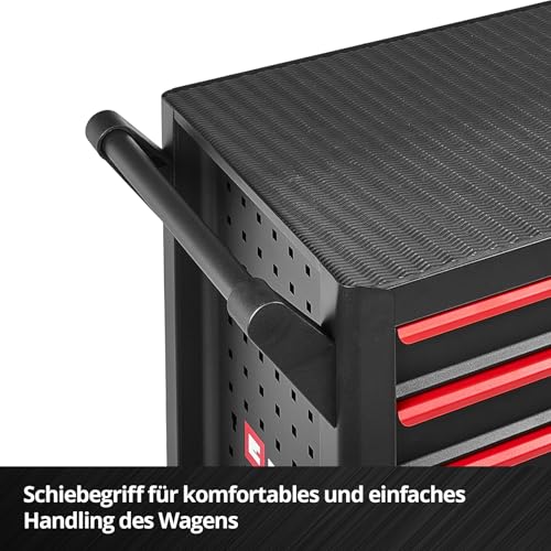 Original Einhell Werkstattwagen leer (6 Schubladen, Interlock-System, kugelgelagerte Führungsschienen, belastbar bis 135 kg, mobil mit Feststellrollen)