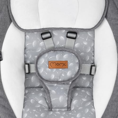 MoMi KENANI Babywippe für Kinder bis 9 kg, klappbar, mit Fernbedienung & Bluetooth zum Verbinden mit Smartphone, Batterie- oder Stromanschluss, mit 5-Punkt-Sicherheitsgurt, Sonnenschutz, Insektennetz