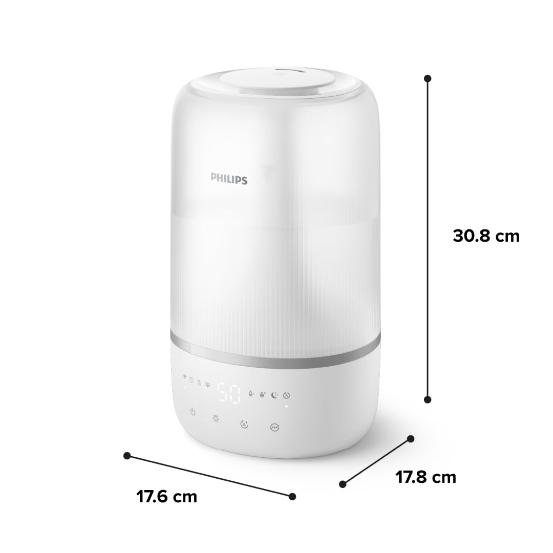 Philips Smart Humidifier - kompakt und dennoch leistungsstark mit himmelhohem Nebel, Aromatherapie, leise mit Schlaffunktion und Nachtlicht, für (Schlaf-) Räume bis zu 38 m² (HU1509/00)