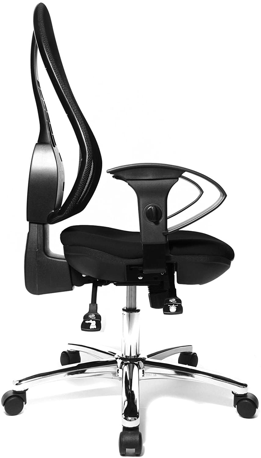 Topstar Open Point SY Deluxe, ergonomischer Syncro-Bandscheiben-Drehstuhl, Bürostuhl, Schreibtischstuhl, inkl. Armlehnen (höhenverstellbar), Stoff, schwarz