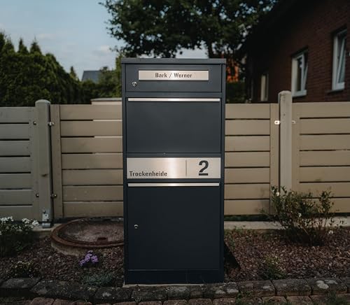 Metzler Paketbox, Briefkasten mit großem Paketfach in Anthrazit, personalisierte Paketbox für draußen, Standbriefkasten mit Paketfach, Paketkasten, Postbox mit Gravur, rostfrei und massiv - Bispo 2